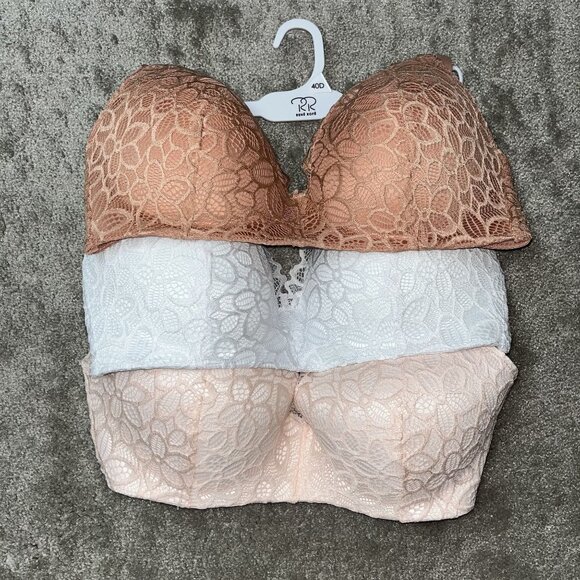 3- Renerofe Soft Comfort Wire-Free Lightly Padded Bras 40D NEW‎ Pink White Rose - Picture 1 of 6